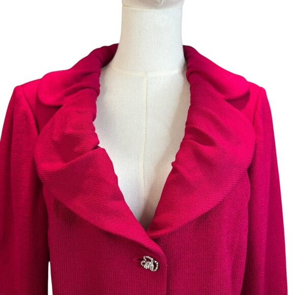 St. John Evening Raspberry Red Knit Jacket Size 10 | Rhinestone Button Blazer - Picture 2 of 10